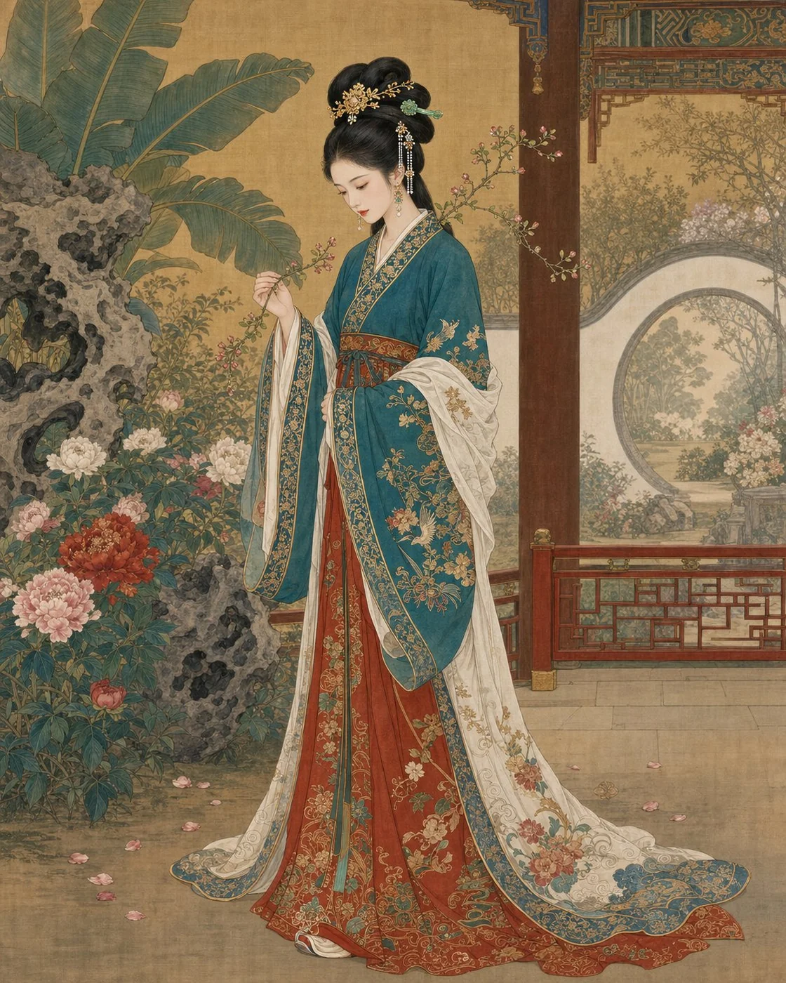 Traditional Gongbi Heavy Color Lady · Classical Silk Scroll